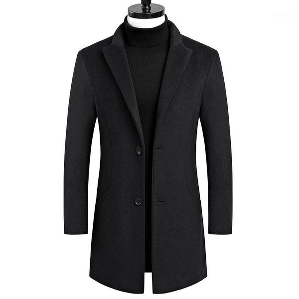 

2020 autumn and winter men's casual jacket thick wool windbreaker business men's lapel classic black coat long coat shirt1
