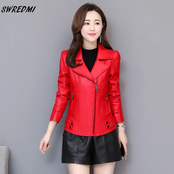 

women slim leather jacket outerwear female jackets outerwear plus size 4xl leather coat for girls swredmi, Black