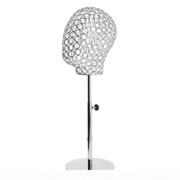 

adjustable height metal mannequin head hat caps stand display rack hair wigs holder silver, White