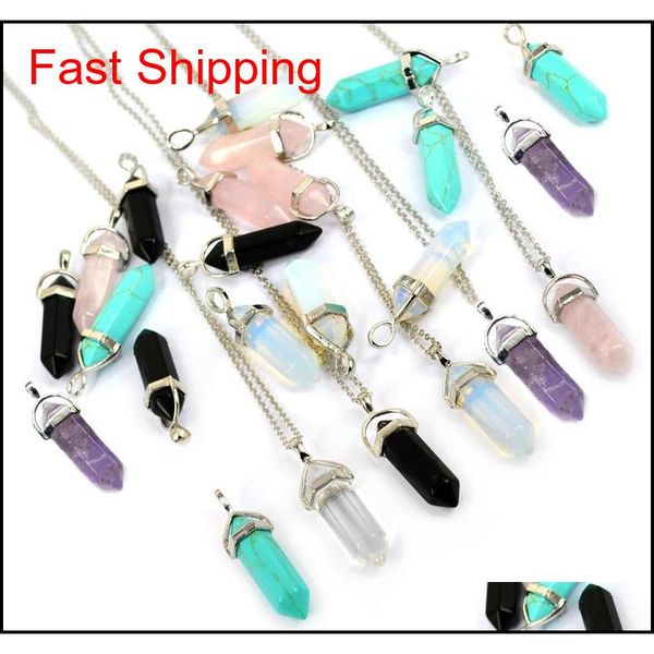 

shape real amethyst natural crystal quartz healing point chakra bead gemstone opal stone pendant chain necklac qyltxk bde_home, Silver