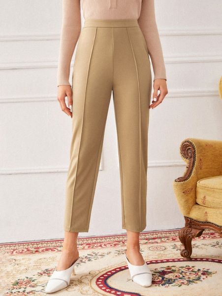 

solid inverted seam tailor pants z8in#, Black;white