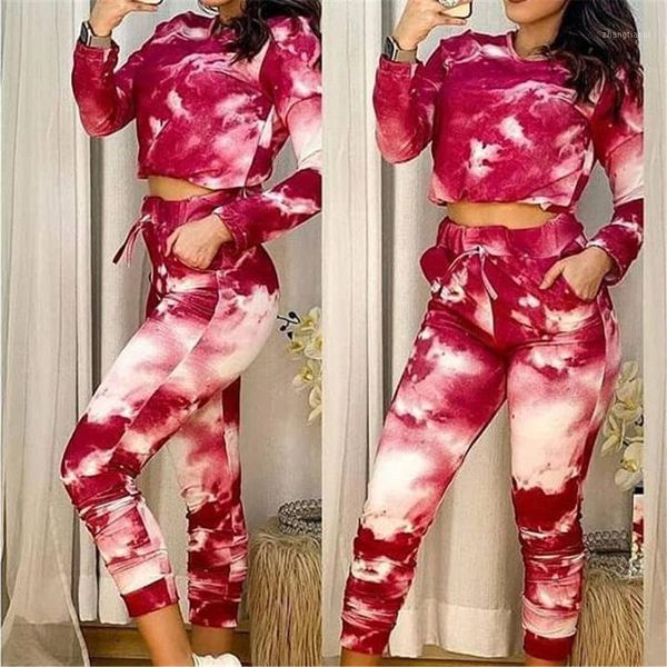 

autumn women casual suit new fashion tie-dye suit long sleeves + trousers simple style elastic spring clothing1, Gray