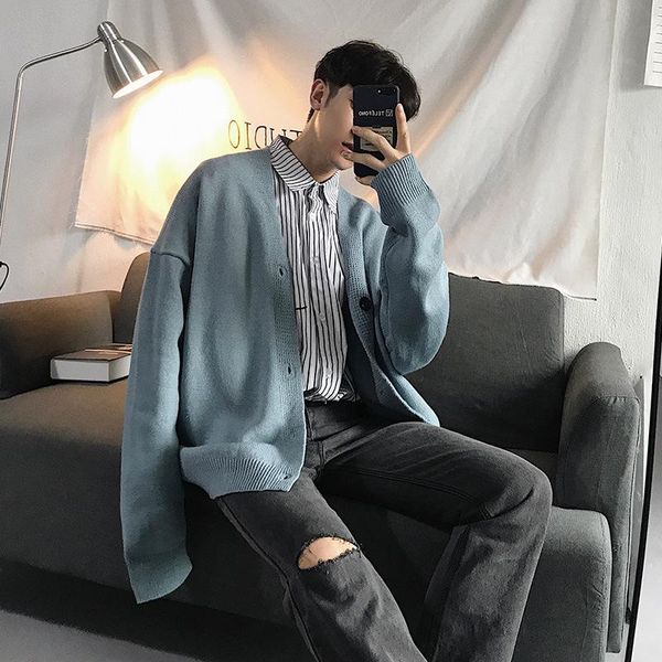 

new exquisite korean version of the loose couple models men's cardigan sweater gray / khaki / sky blue size -xl, White;black