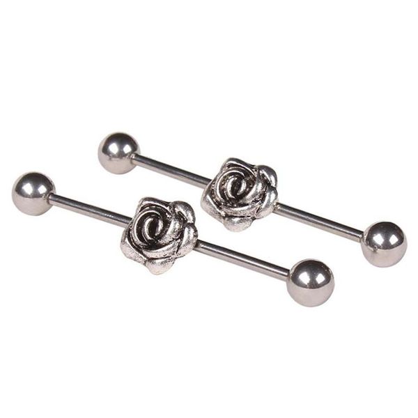 

jk ear piercing 316l stainless steel rose long industrial barbell earring tragus fake ear stud bod jlltns yummy_shop, Silver