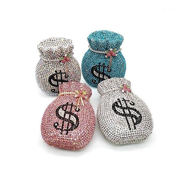 

luxury women evening party designer funny rich dollar full crystal clutches purses pouch dollar money bag1