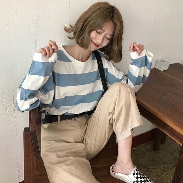 

spring women striped tshirt long sleeve o-neck fashion t-shirt women korean casual loose t shirt femlae sale1, White