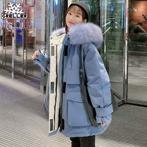 

women's down & parkas greller long 2021 autumn winter jackets women coats thick warm big fur hooded coat jacket, Black