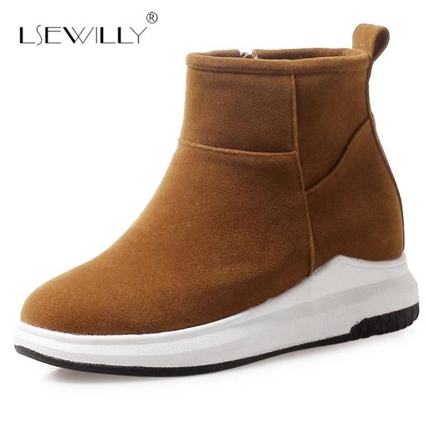 

boots lsewilly 2021 winter add fur snow for women side zipper ankle flat with flock shoes woman big size 34-43 s954, Black