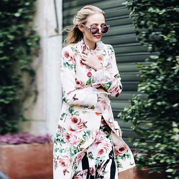 

new coat retro waist collection heavy industry rhinestone button light mature wind print lapel windbreaker1, Black