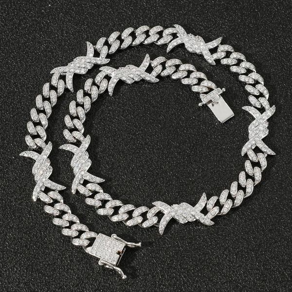 

chains mathalla punk men's copper iced out cz thorns miami cuban link chain choker jewelry hiphop cubic zircon necklace, Silver