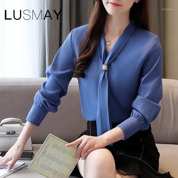 

women korean chiffon elegant office shirt spring summer long sleeve blouse white yellow blue1
