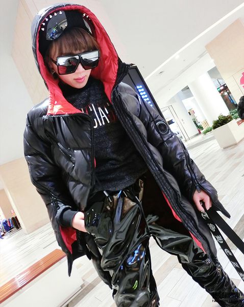 

coat women mouwen hip black donsjack winter parka hop rits glossy coats fukbx