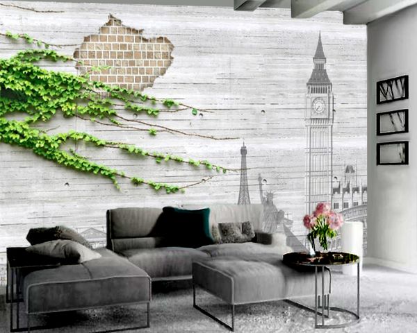 3D Home Wallpaper Europeu Minimalista Retro Torre 3D Wallpaper HD Impressão Digital Moisture-Proof 3D Wallpaper