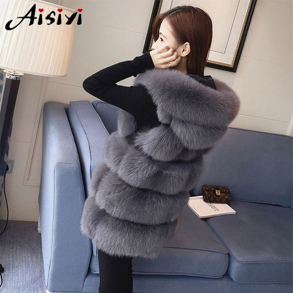 

faux fur sleeveless winter thick coats women new fashion casual jacket warm slim fake fox outerwear vest 201016, Black