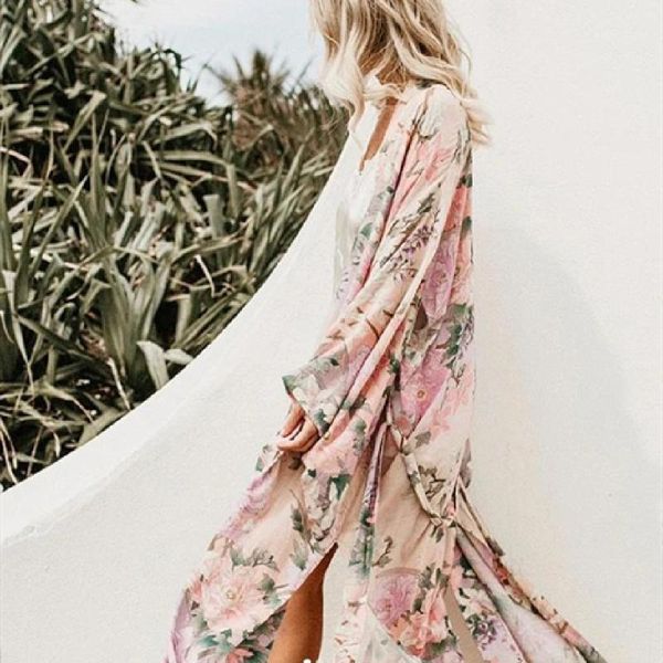 

women's swimwear 2021 print bikini beach cover up tunics for long kaftan robe de plage sarong swimsuit cover-up a1481, White;black