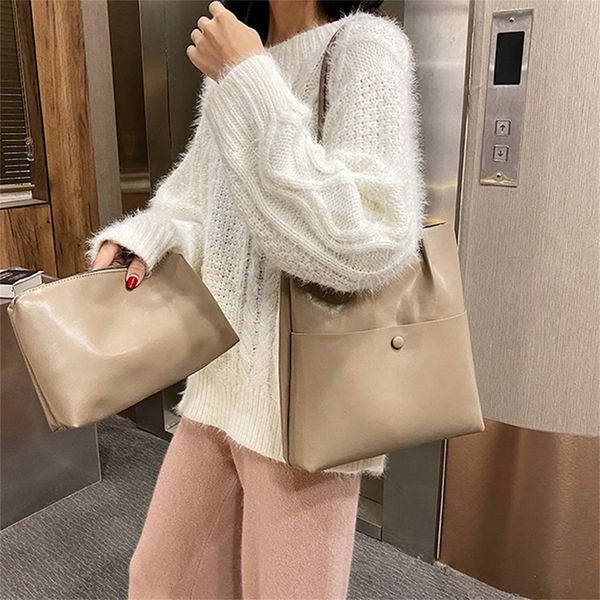 

casual solid bucket tote bags for women high capacity women shoulder bag soft leather large women's bag big ladies hand bags new