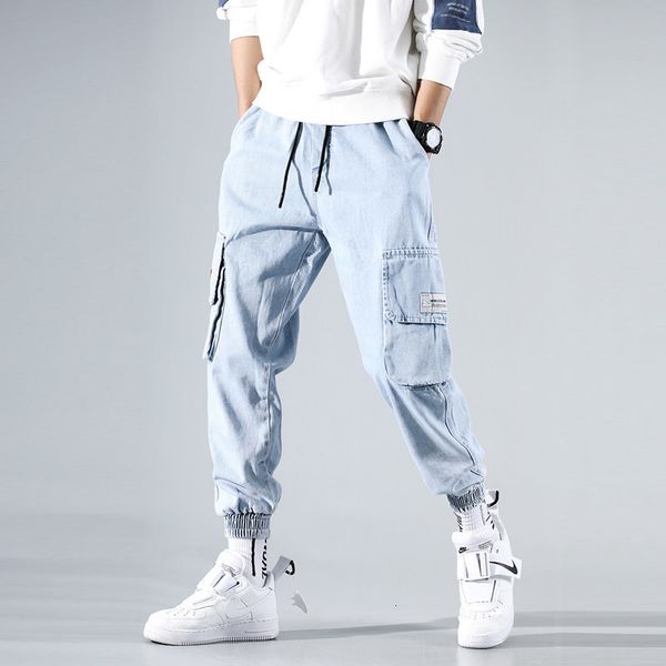 

selling men's korean fashion student capri loose harem beam hip hop designer jeans for men streetwear, Blue