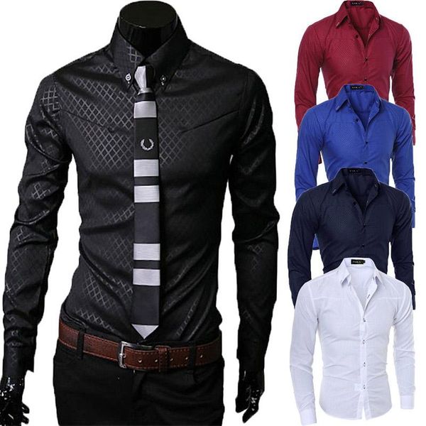 Camicie eleganti da uomo Arrivi da uomo Camicia da uomo slim fit Manica lunga tinta unita Cotone da ufficio stile britannico Moda 2021