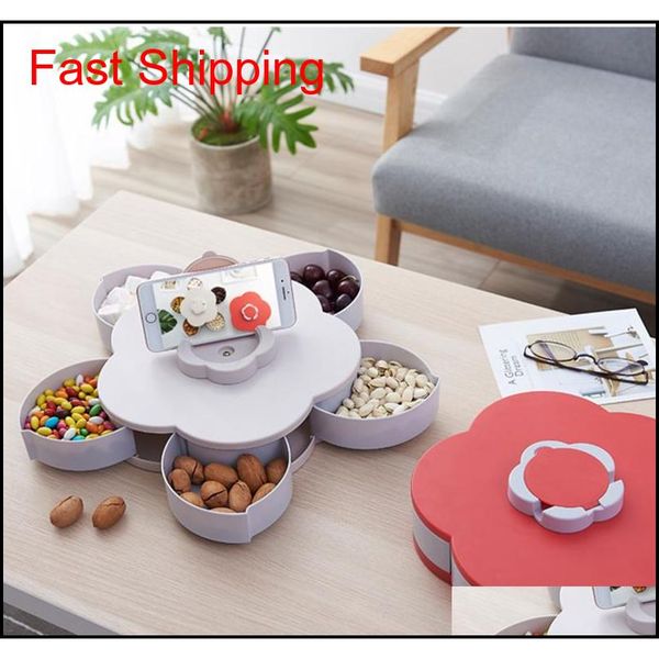 

creative flower petal fruit plate candy storage box 5 grids nuts snack tray rotating flowers food gift bo qylxgh new_dhbest