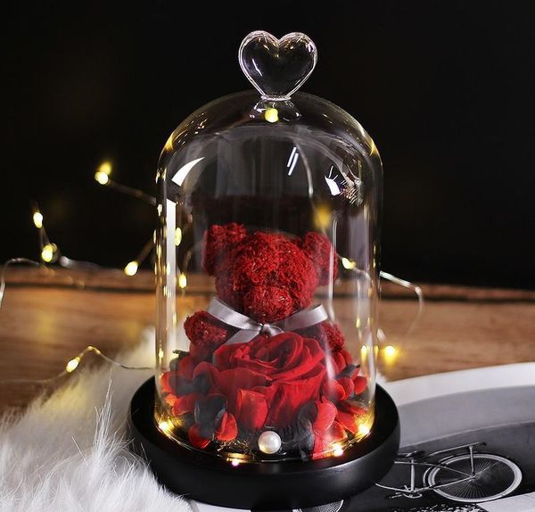 

teddy bear rose flowers in glass dome christmas festival diy home wedding decoration birthday val jllitz lucky2005