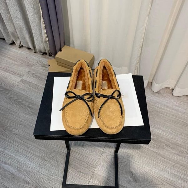 

winter women flats loafers plush inside cow suede with butterfly knot solid casual ladies shoes designer chaussures femme 2020, Black