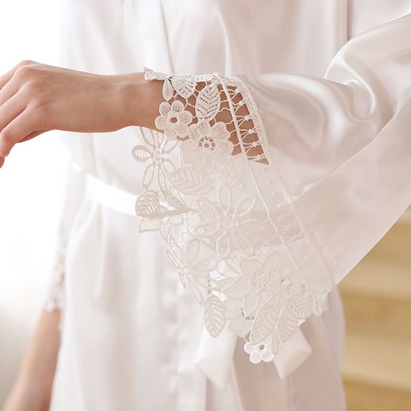 

female embroidery letter bride bridesmaid wedding robe satin sleepwear nightgown intimate lingerie nightwear home clothes, Black;red