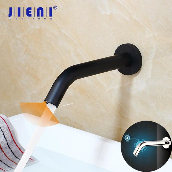 Jieni torneira de banheiro cromada preta, torneira com sensor de montagem na parede, sensor de toque automático, misturador de pia de banheiro tap291w