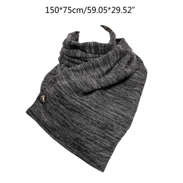

solid color winter long scarf with 2 hidden pockets warm adjustable button shawl, Blue;gray