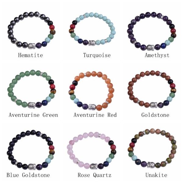 

muti-color natural stone bracelets men lava 7 chakra healing balance beads elephant charm bracelet reiki prayer stones women, Black