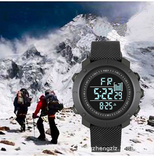 

backlight new watch lcd display men's time day, month and week alarm clock youth fashion watch 5, Slivery;brown
