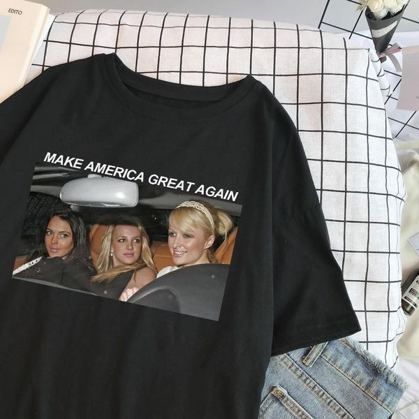 

make america great again fun letter print summer harajuku tees loose female casual fashion ulzzang personality chic t-shirt, White