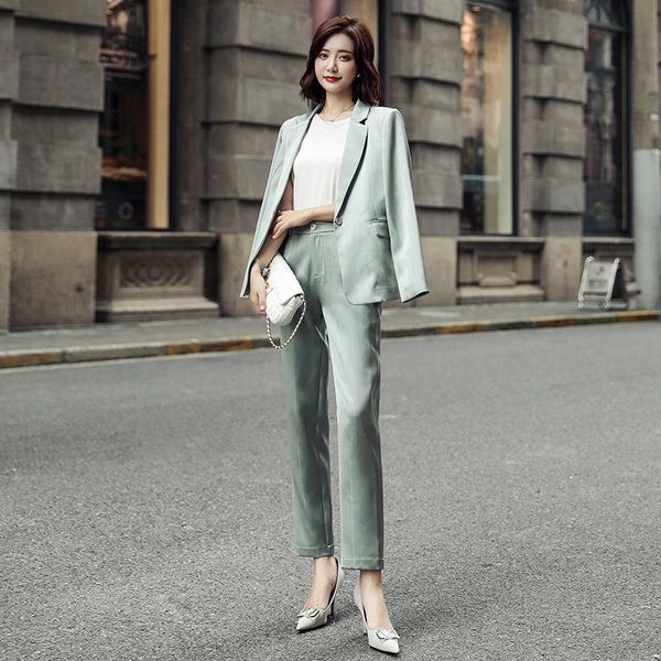 

autumn new fashion small fragrant style suit suit femininity korean casual coat straight pants two piece set, White