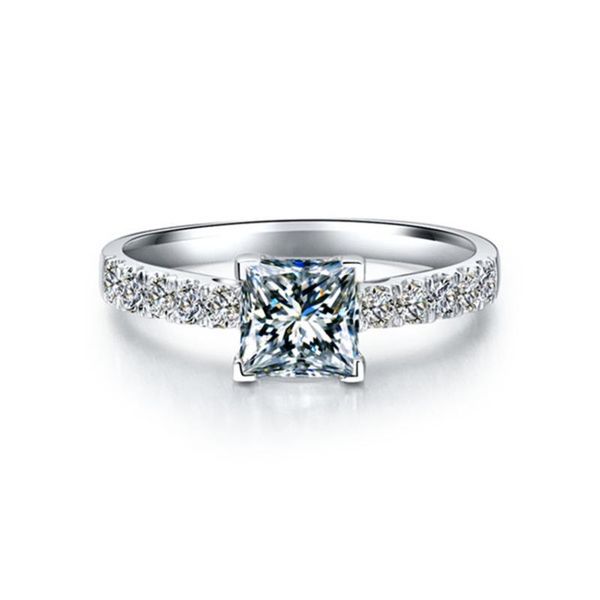 

cluster rings test positive 1ct 6x6mm d-e princess cut moissanite diamond ring s925 engagement jewelry for women, Golden;silver
