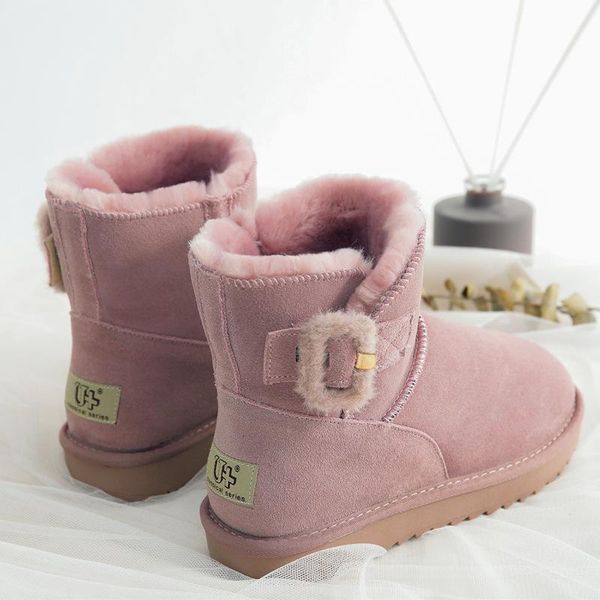 

plush buckle snow boots women 2020winter new style cowhide plus velvet thickening northeast cotton shoes large size cotton boots, Black