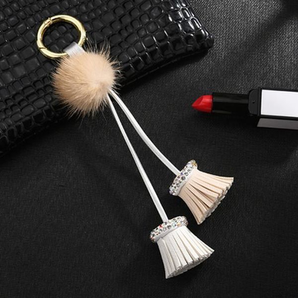 

new tassel keychain with mink fur ball gifts for women llaveros mujer car bag accessories keyring holder jewelry key chain eh350 h bbypcc