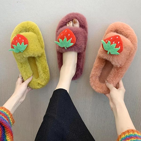 

fur shoes slippers casual slides winter footwear slipers women flock low plush luxury soft flat 2020 massage rome rubber with, Black