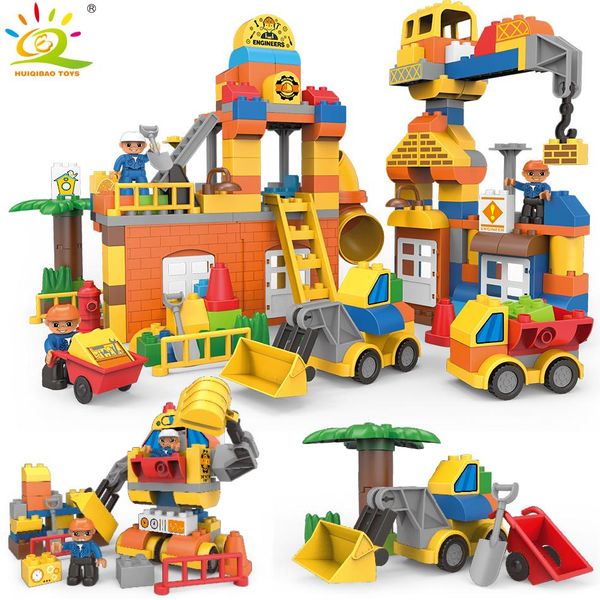 

huiqibao diy большой размер engineering экскаватор бульдозер строительные блоки duploe город строительство кирпич игрушки для детей sqcksu p
