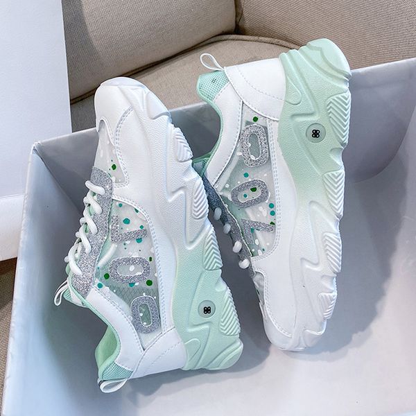 

2021 new thick women summers breathable knits casual fashion father femme basket shoes vlrg, Black;white