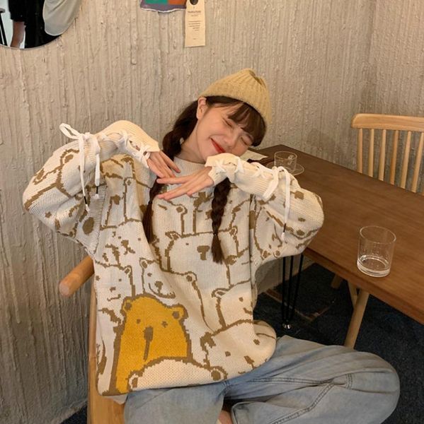 

woman sweater 2021 spring winter women clothes new cute cartoon pattern loose long sleeve pullover sweater women's, White;black