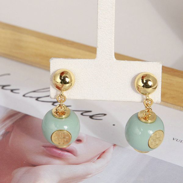 

fashion real 18k gold plated green color natural stone popular earrings brand letter earrings, Silver
