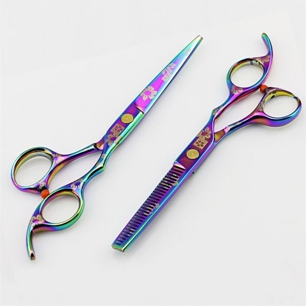 

professional japan 440c 5.5 6 inch purple cherry hair scissors haircut thinning barber makas cutting shears hairdresser 220121