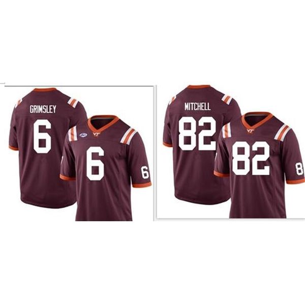 

custom va tech hokies j.mitchell #82 hezekiah grimsley #6 real full embroidery college jersey size s-4xl or custom any name or number jersey, Black