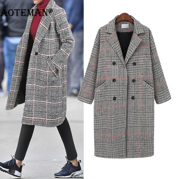 

women woolen jackets plaid winter coats wool blazers jacket 2020 warm outwears female long coat double breasted womenswear ll070x1020, Black