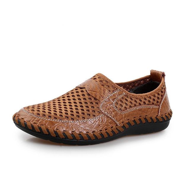 

new men net shoes genuine leather summer casual men sandals loafers shoes lazy style breathable large size 38-48, Black