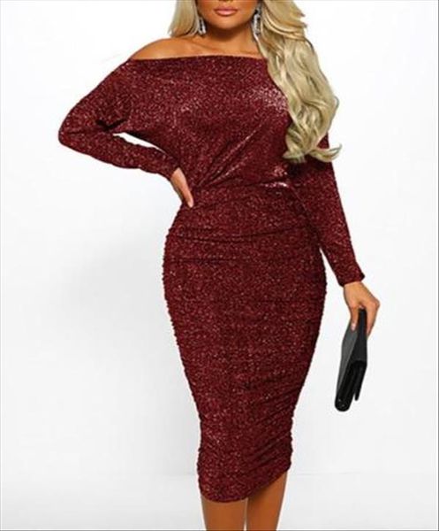

elegant women off shoulder neck glitter bodycon skinny dress casual evening club party formal dress vestido, Black;gray