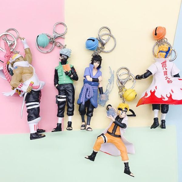 

popular anime naruto keychain 5 four - generation vortex naruto flag wood kakashi doll creative hanging decoration keyring gifts, Silver
