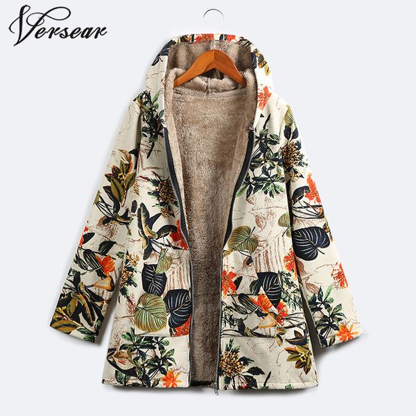 

versear winter women warm faux fur hooded parka coat casual floral print pockets vintage long windbreaker outwear plus size 201026, Black