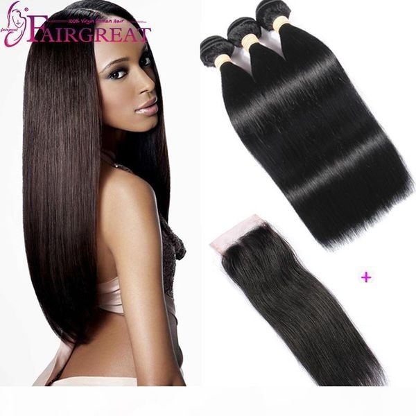 

peruvian straight human hair bundles with closure 3pcs lot peruvian virgin hair with closure peruvian human hair products with lace closure, Black