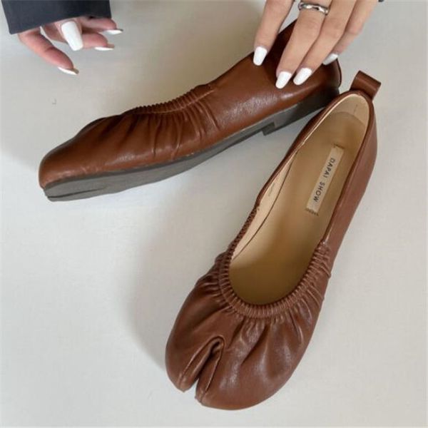 

women shoes fashion designer leather split toe round comfort flat shoes tabi ninja pig feet womens loafer ladies dress shoe, Black