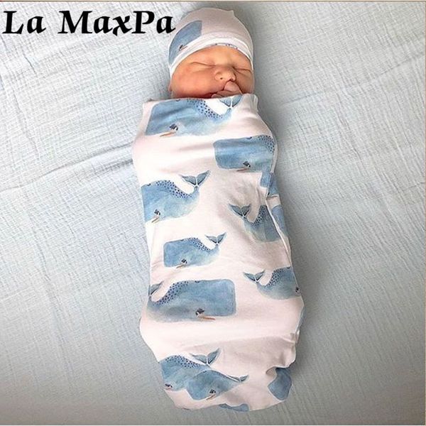 

2pcs / set новорожденного пеленальный деформация одеяло мультфильм печати спальный мешок hat set детские новорожденный пеленальный муслин wr